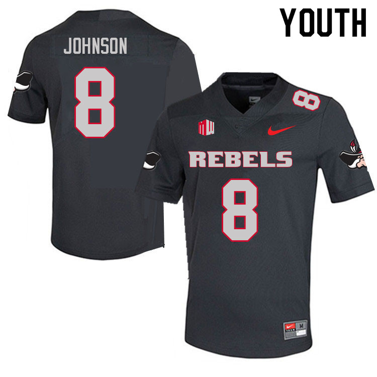 Youth #8 Darius Johnson UNLV Rebels College Football Jerseys Sale-Charcoal - Click Image to Close